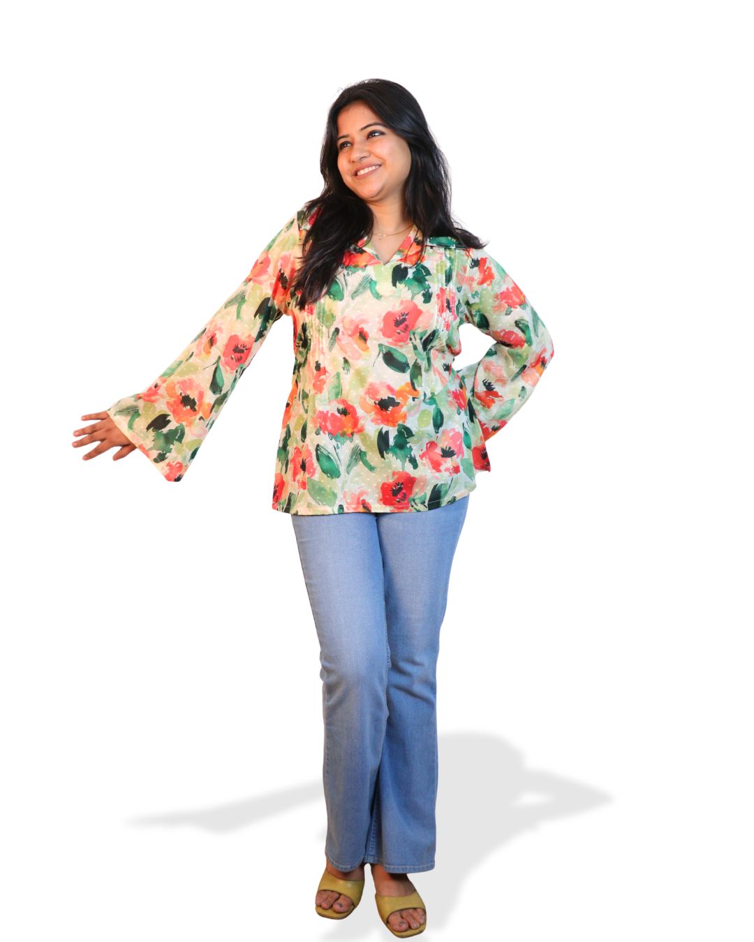 Red and Green Print full Sleeve Short Kurta