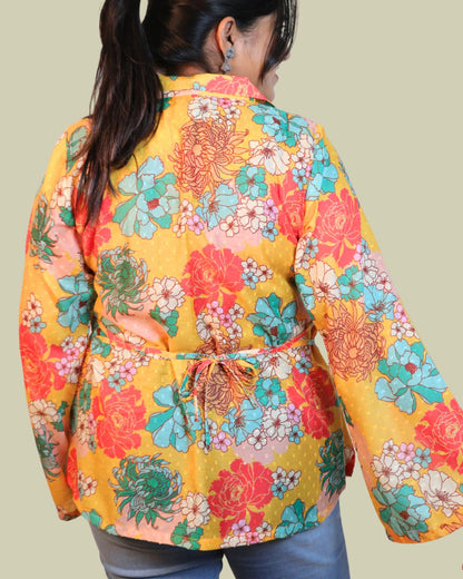 Yellow and blue Print full Sleeve Short Kurta