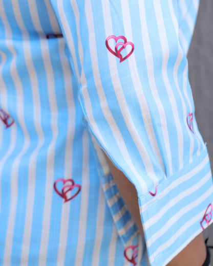 White and Blue Heart Printed Shirt 3/4