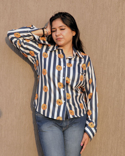 White and Black Coffee Printed Shirt 3/4