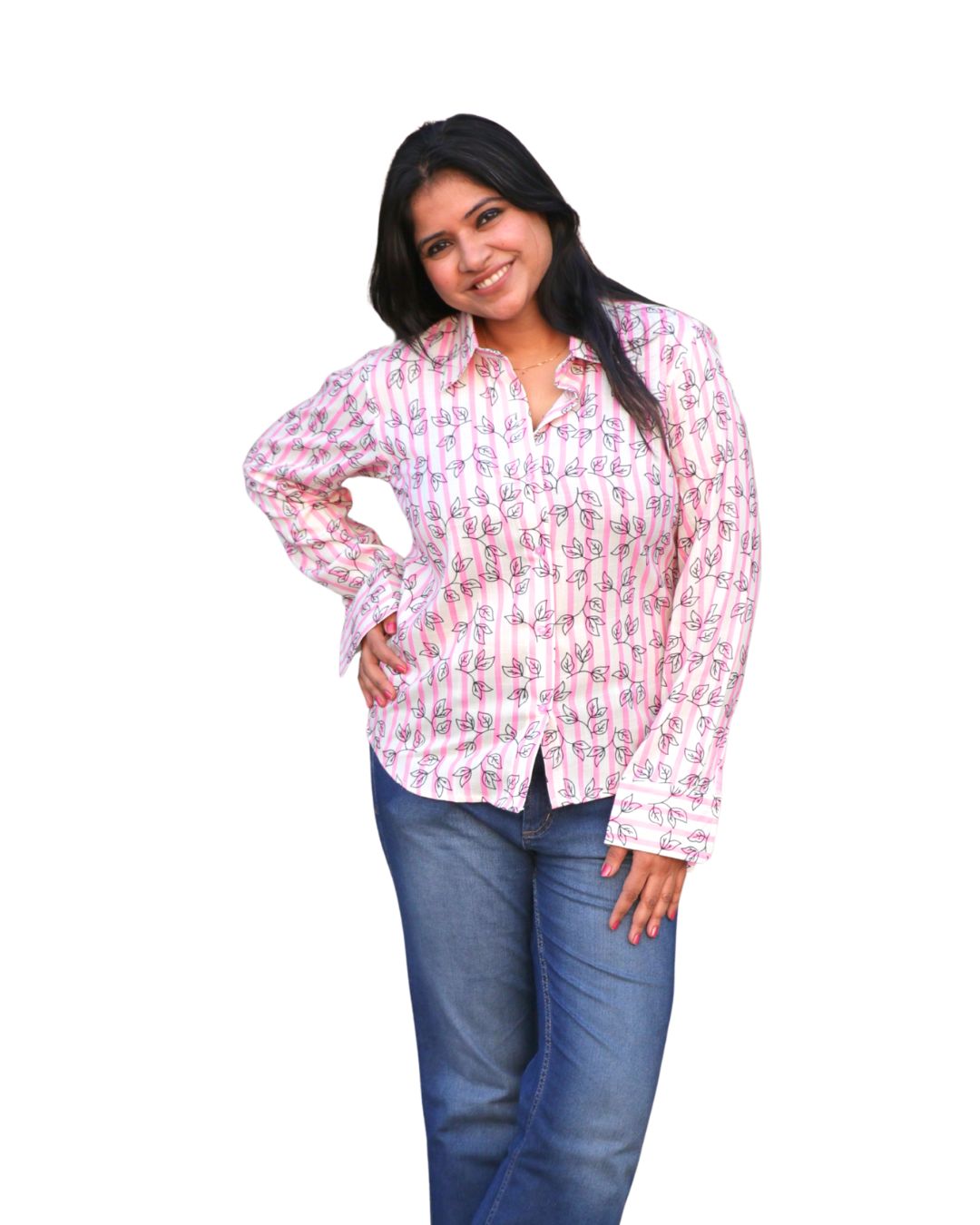 White and Pink Stripes Printed Shirt