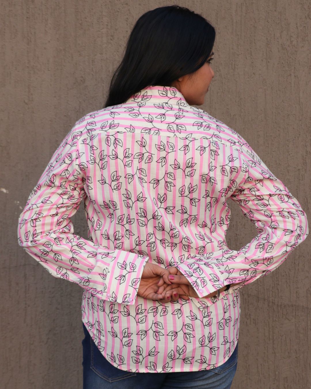 White and Pink Stripes Printed Shirt
