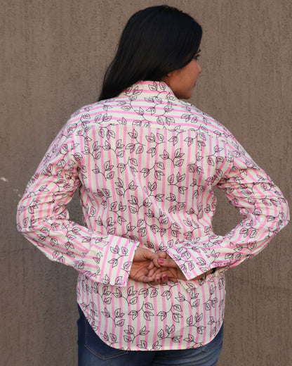 White and Pink Stripes Printed Shirt