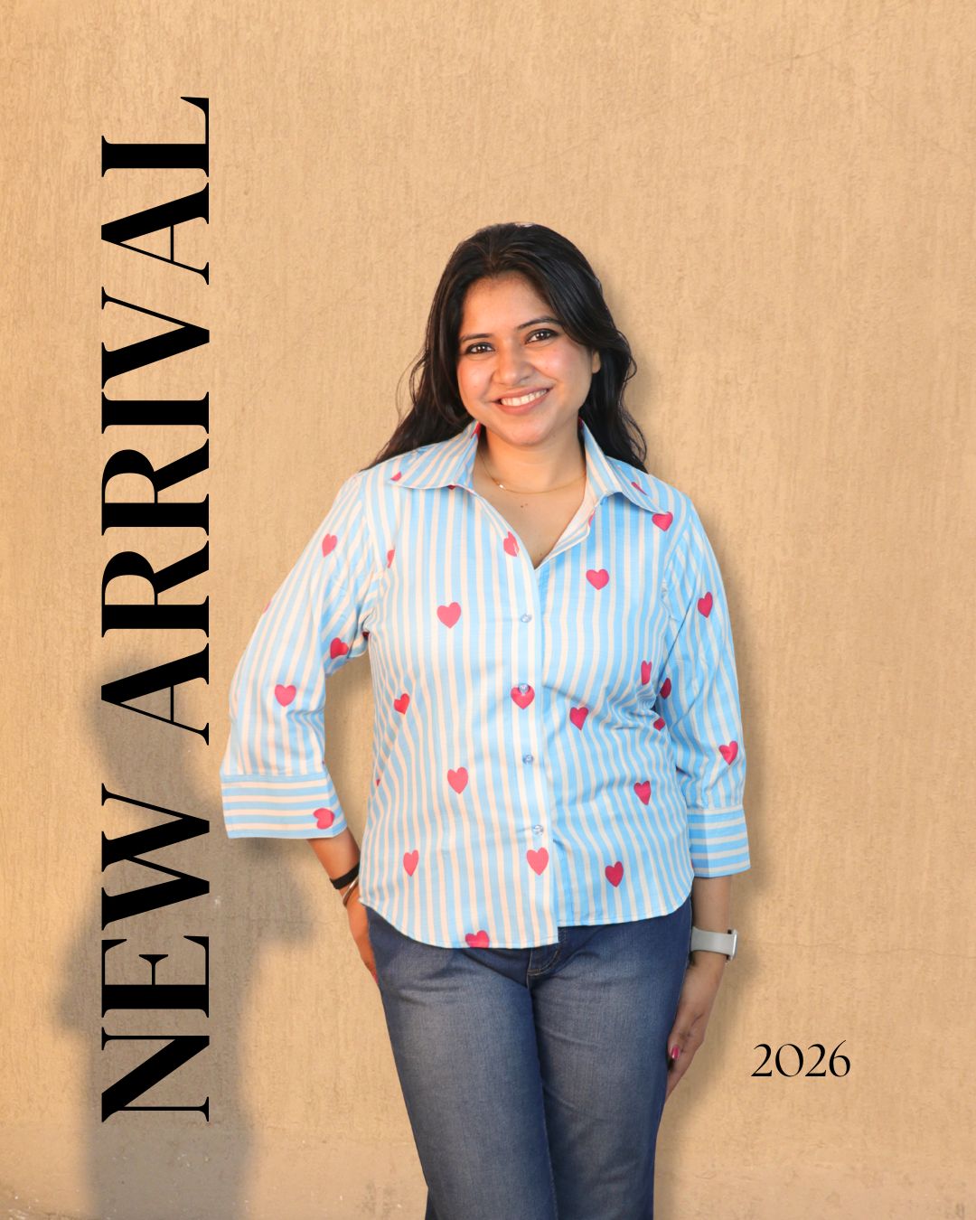 Blue and White Heart Floral Printed Shirt 3/4