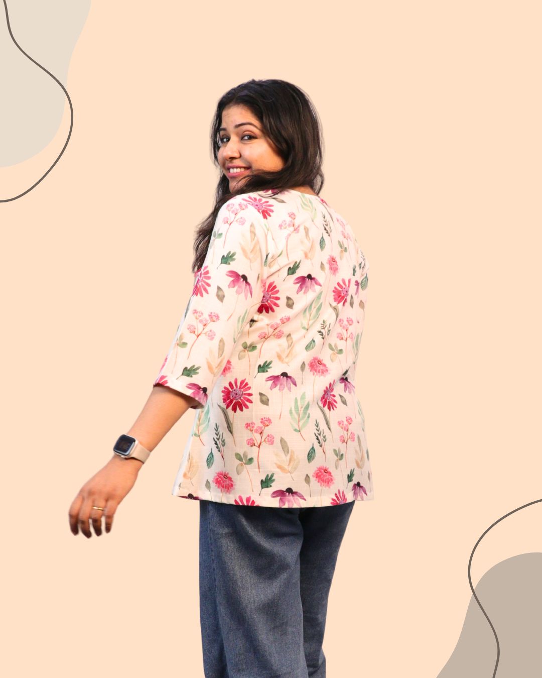Floral Pink Print Short Kurta