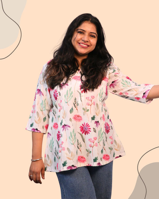 Floral Pink Print Short Kurta
