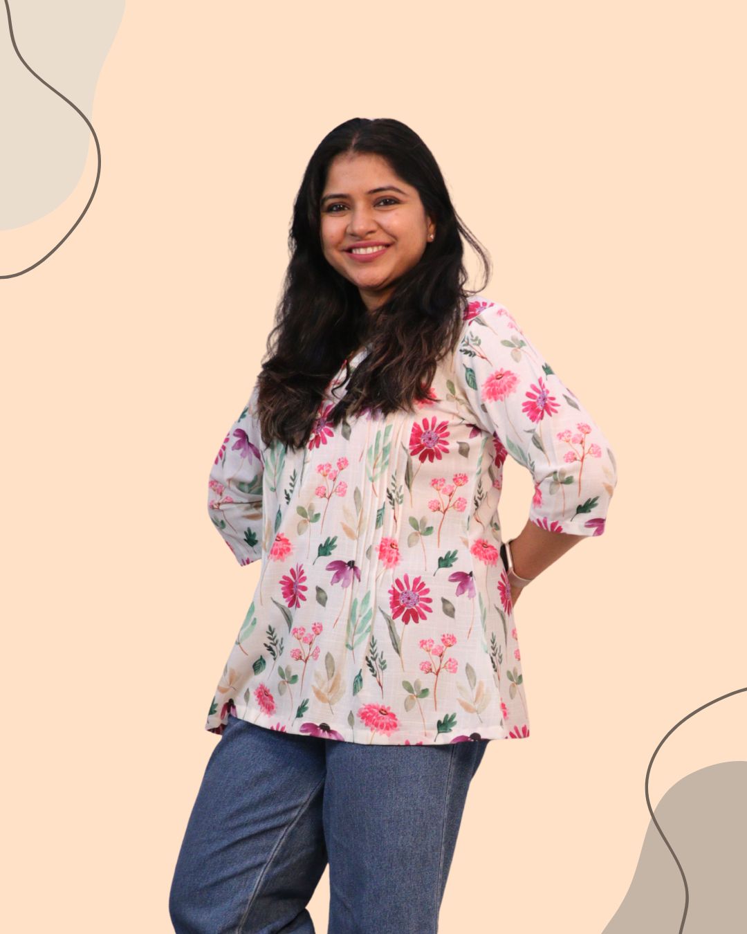 Floral Pink Print Short Kurta