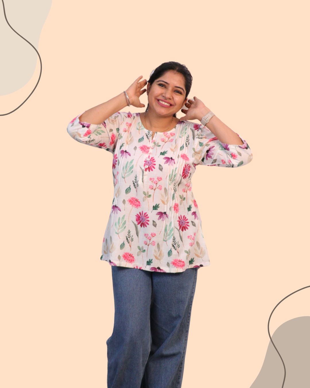 Floral Pink Print Short Kurta