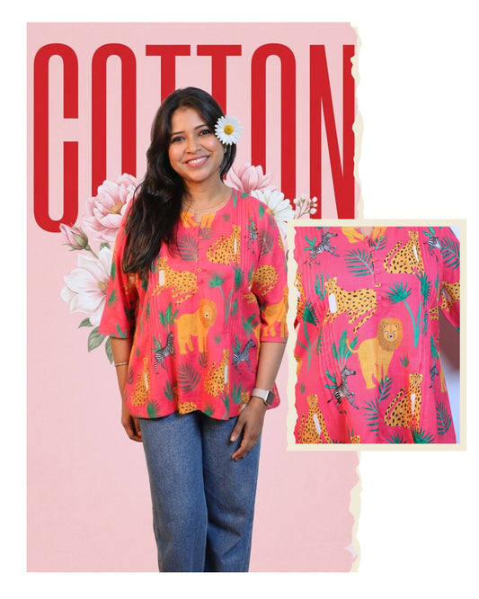 Pink Jungle Printed Short Kurti 3/4