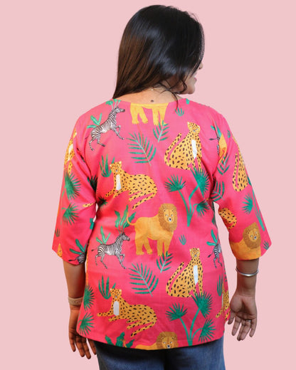 Pink Jungle Printed Short Kurti 3/4