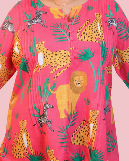 Pink Jungle Printed Short Kurti 3/4