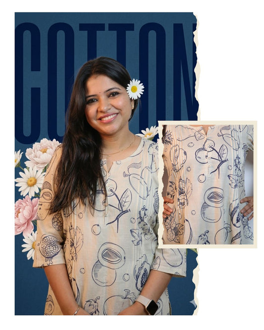 Beige Fruit Printed Short Kurti 3/4