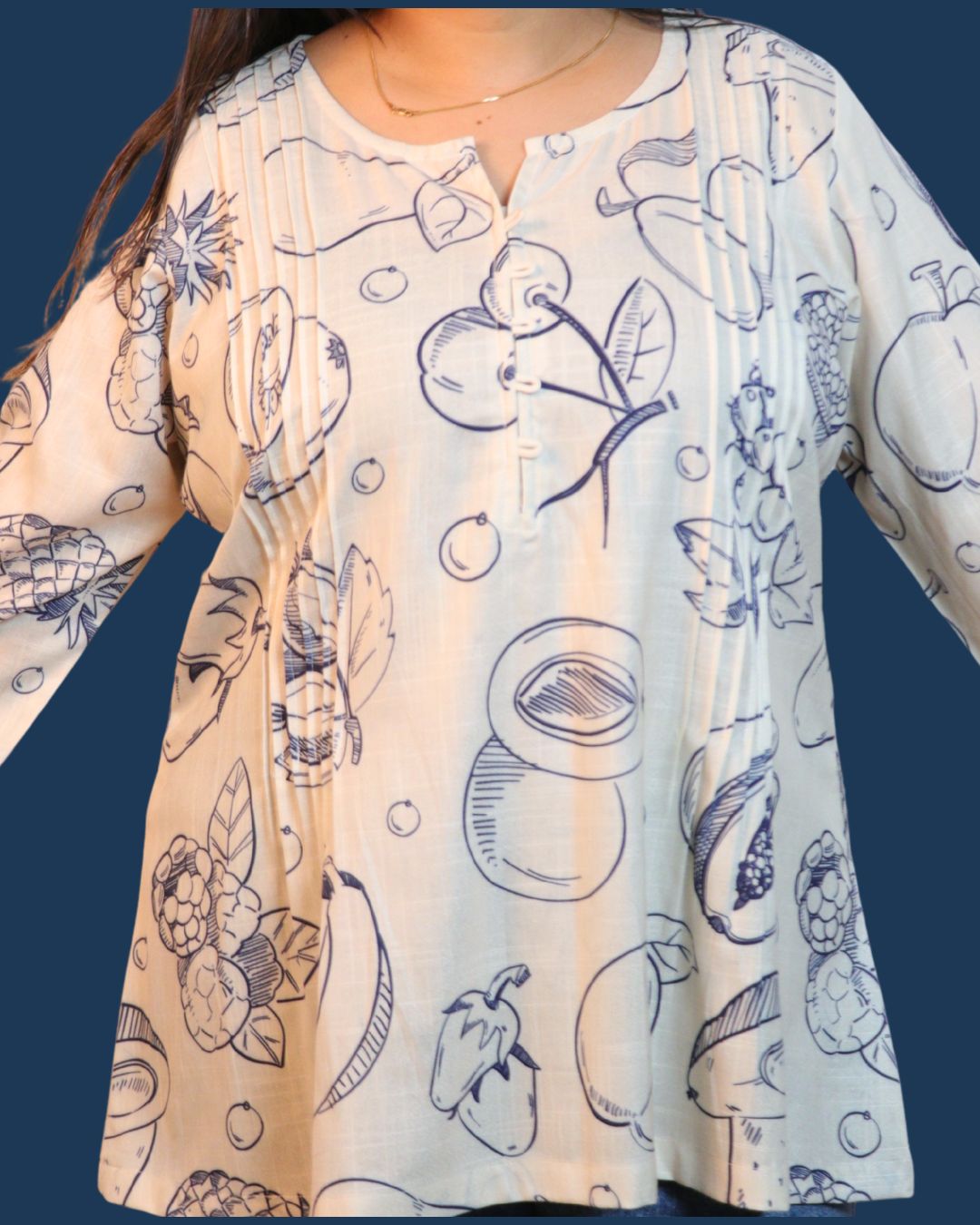 Beige Fruit Printed Short Kurti 3/4