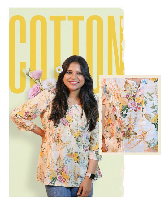 Yellow Floral Printed Short Kurti 3/4