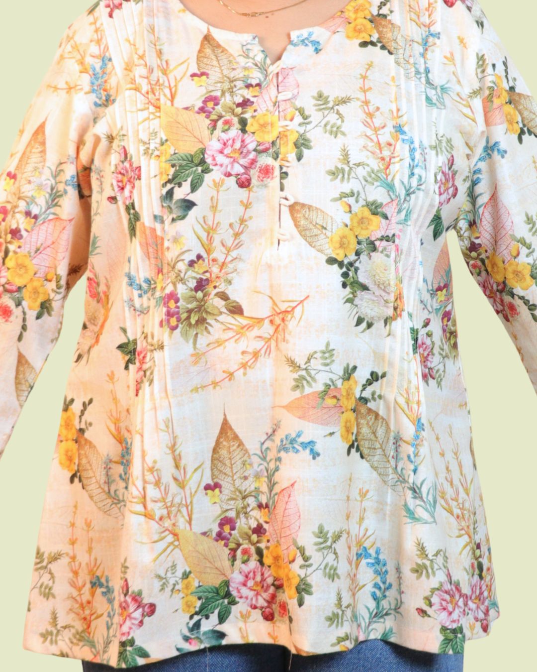 Yellow Floral Printed Short Kurti 3/4