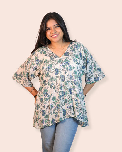 A-line floral tunic with a relaxed, breezy fit