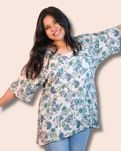 A-line floral tunic with a relaxed, breezy fit