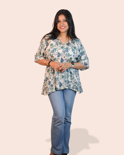 A-line floral tunic with a relaxed, breezy fit