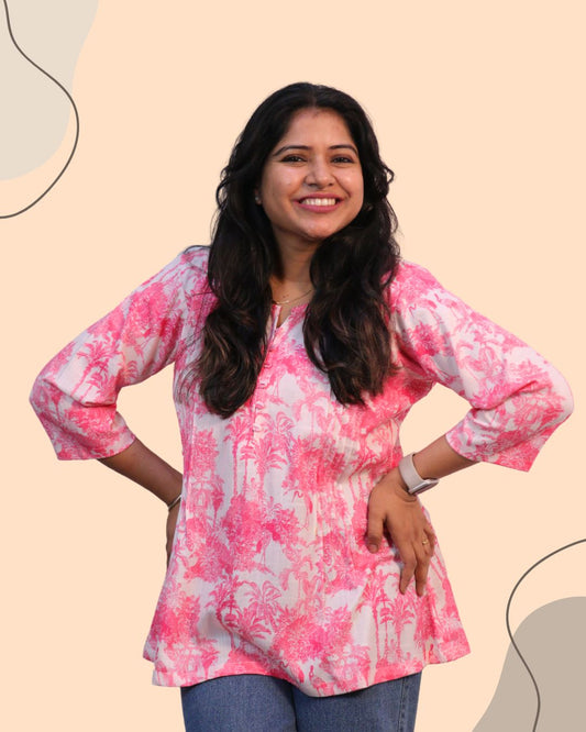 Jungle Pink Print Short Kurta