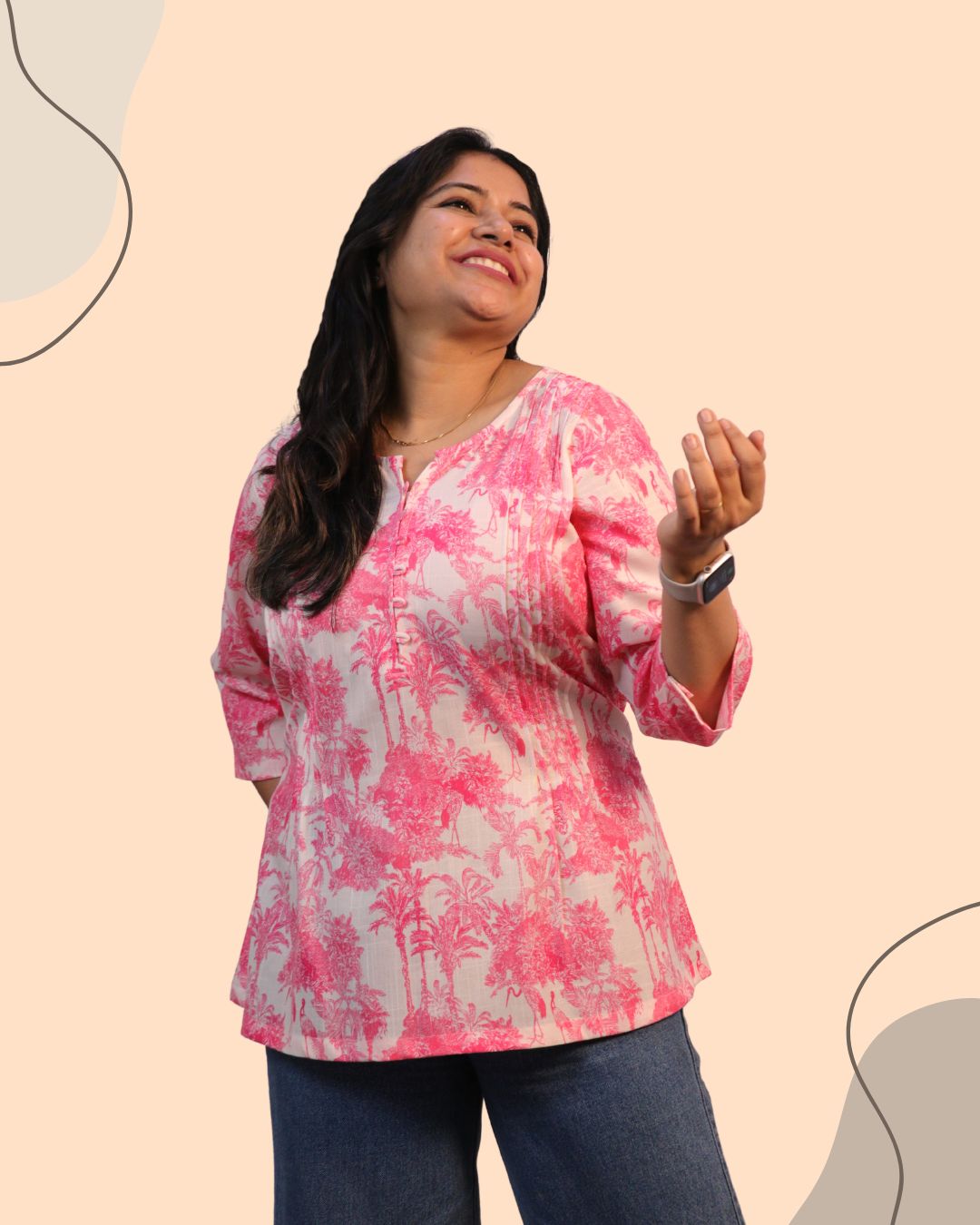 Jungle Pink Print Short Kurta