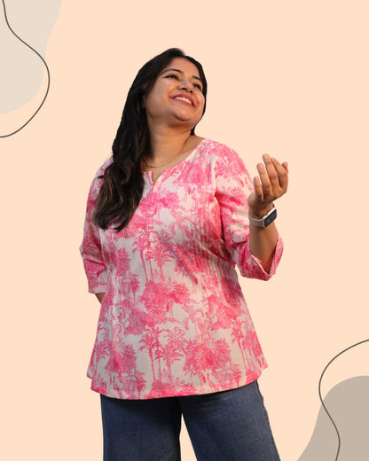 Jungle Pink Print Short Kurta