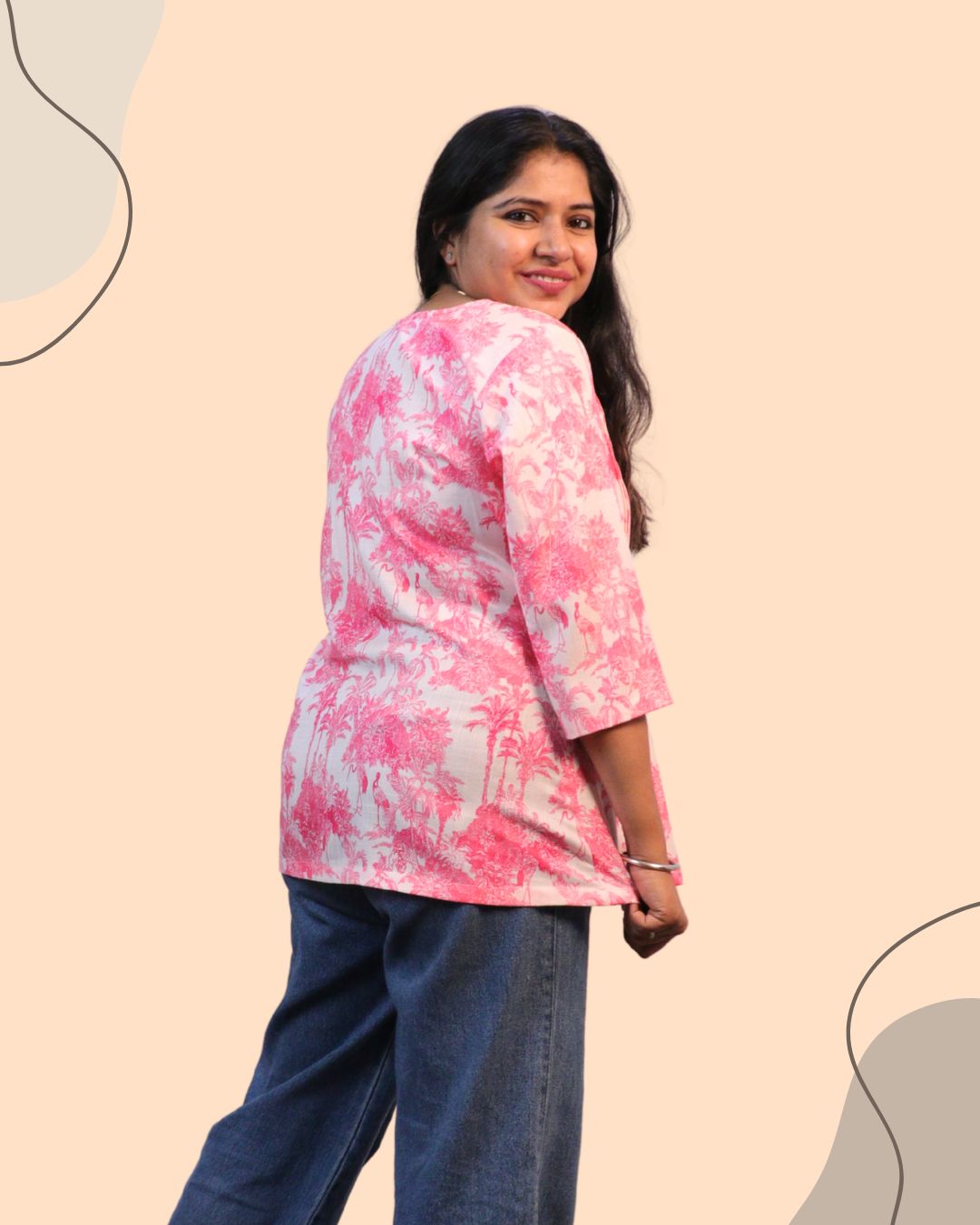 Jungle Pink Print Short Kurta