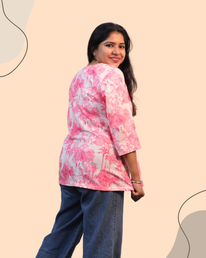 Jungle Pink Print Short Kurta