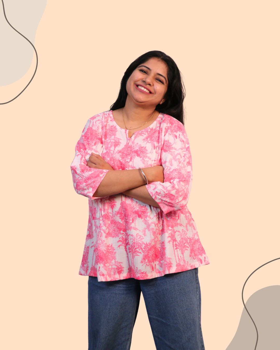 Jungle Pink Print Short Kurta