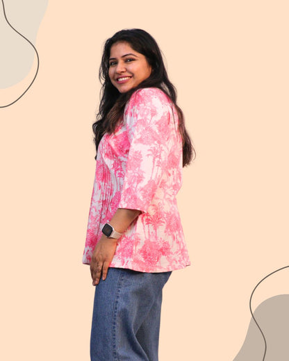 Jungle Pink Print Short Kurta