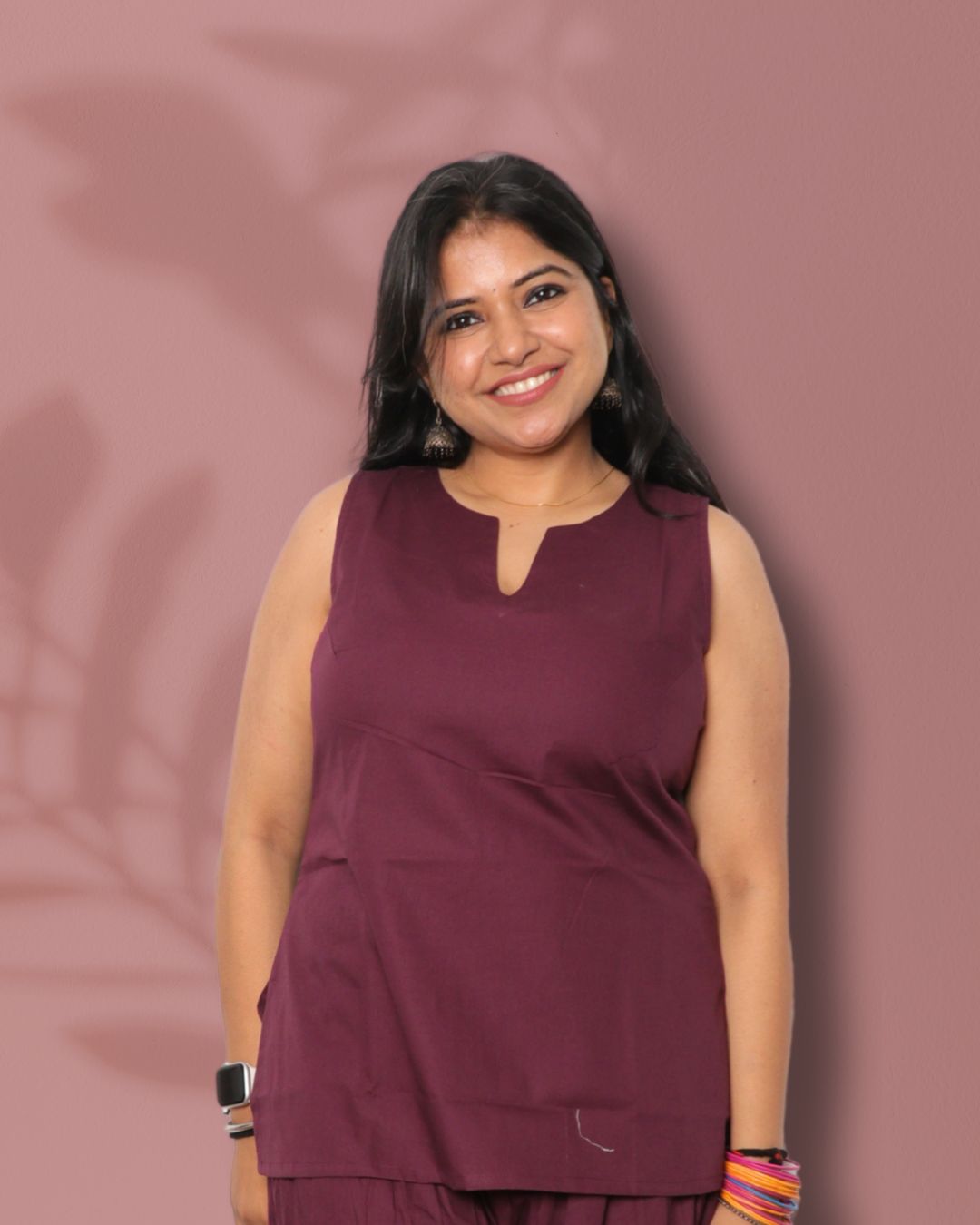 Solid Wine Sleeveless Kurti  Pharsi Pant Set