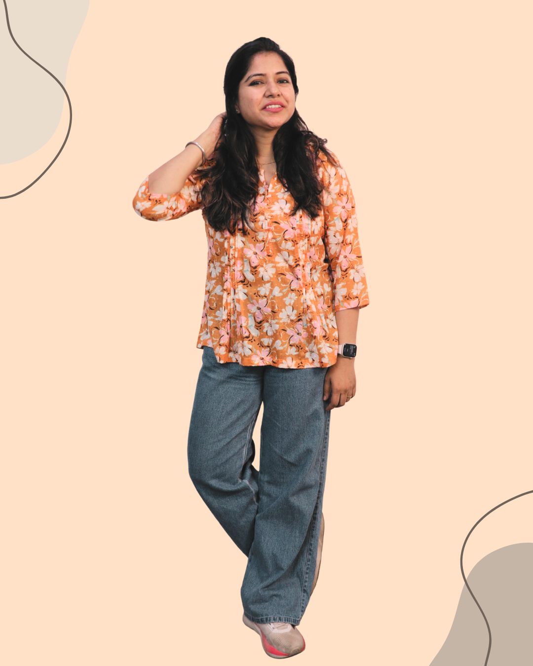 Yellow Floral Print Short Kurta