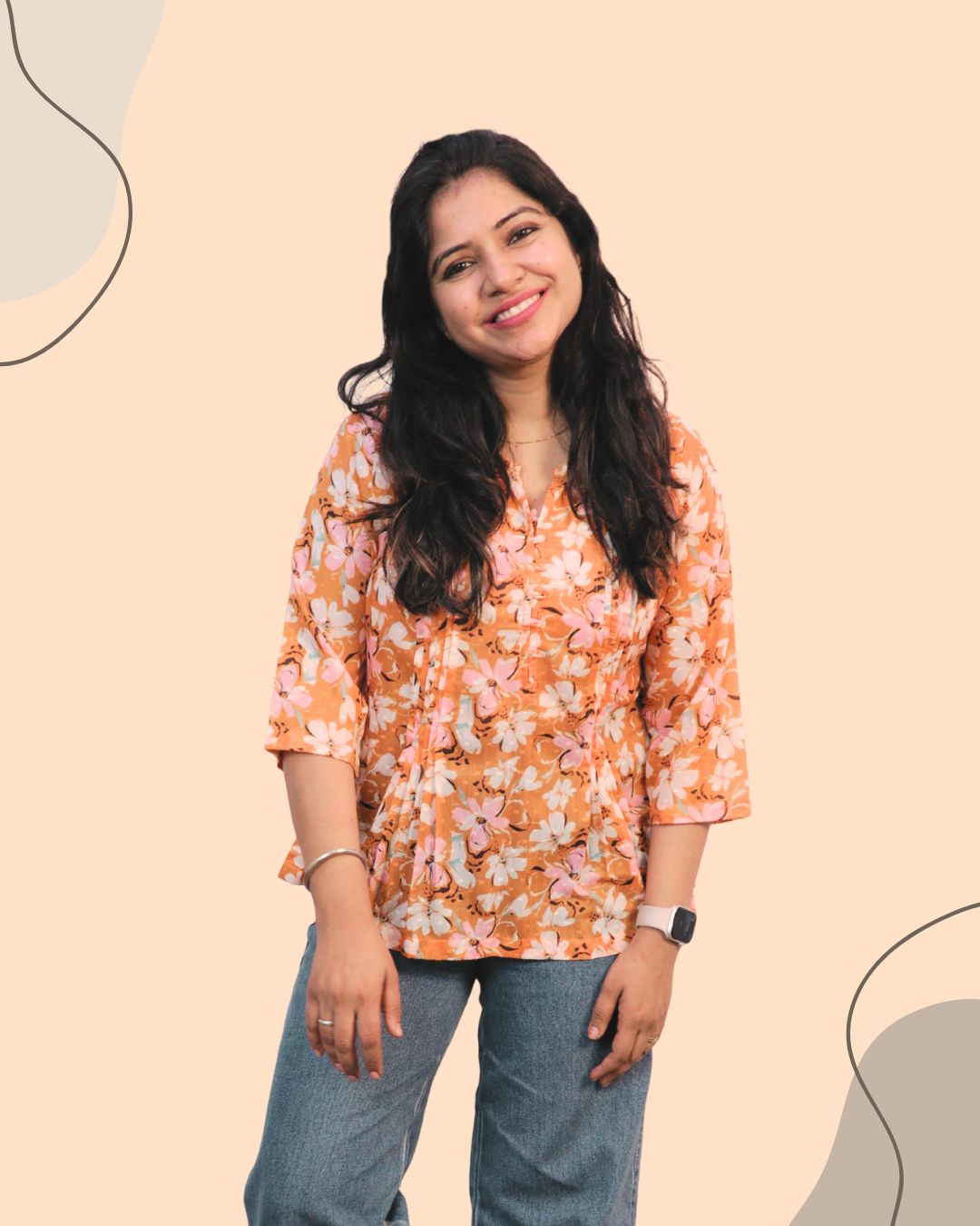 Yellow Floral Print Short Kurta