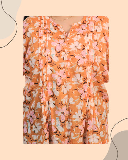 Yellow Floral Print Short Kurta