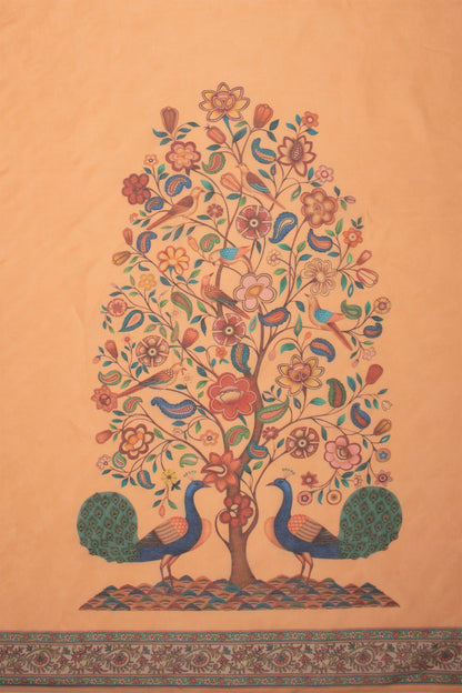 Maavish | Regal Peacock Digital Print Poly-Linen Saree Orange