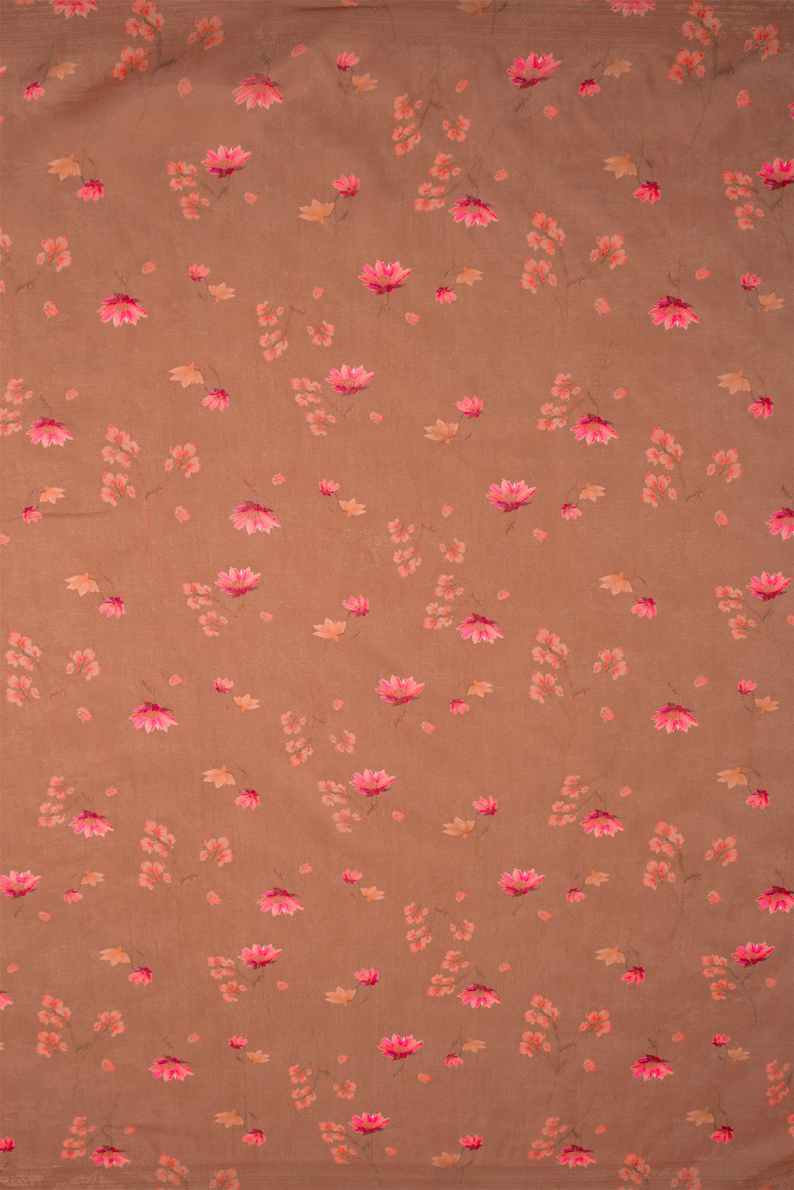 Maavish | Digital Floral Print Poly-Linen Saree Orange