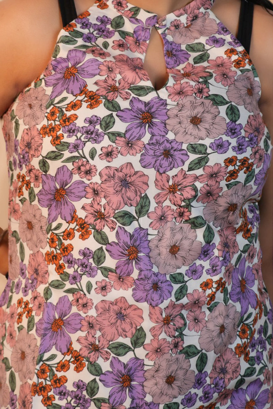 Maavish Women Multi Color Floral Printed Halter Neck Top with Tie-Up
