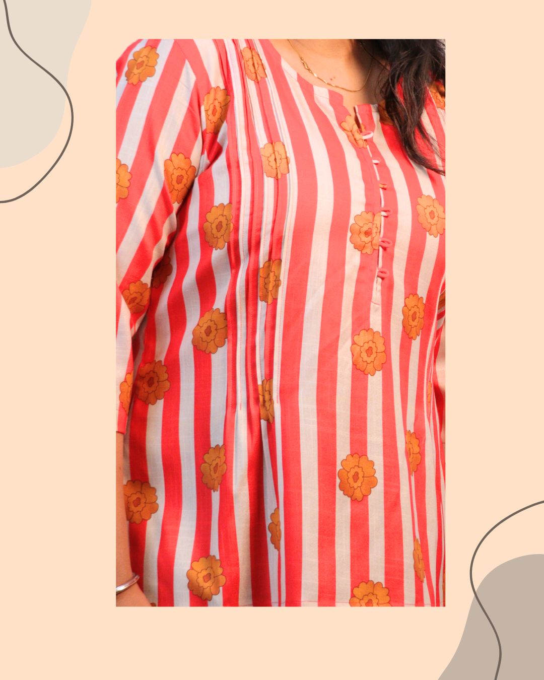 Stripes Floral Printed Short Kurti