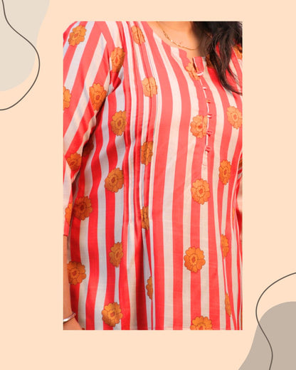 Stripes Floral Printed Short Kurti