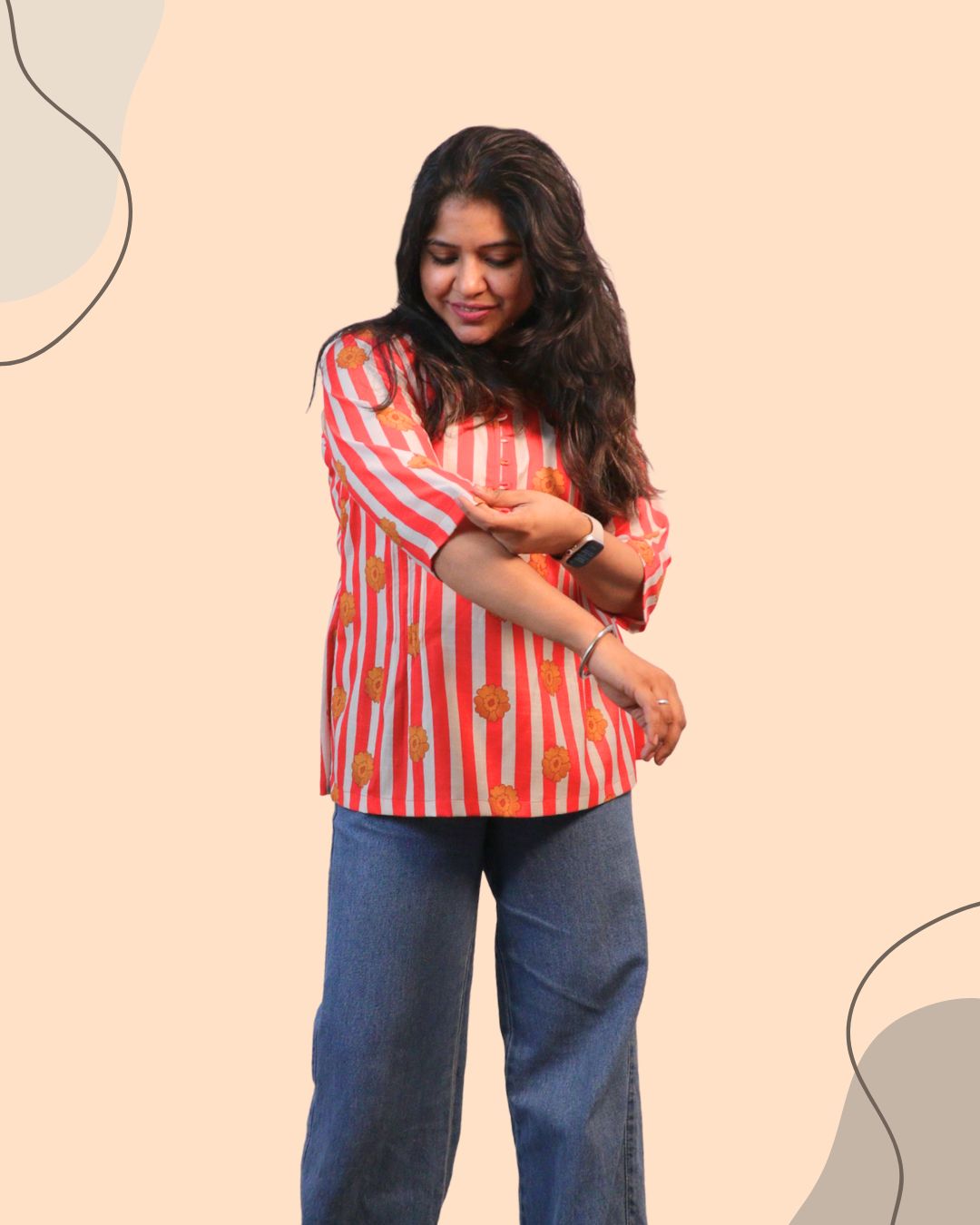 Stripes Floral Printed Short Kurti