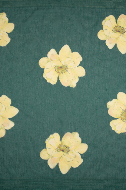 Maavish | Digital Floral Print Poly-Linen Saree Green