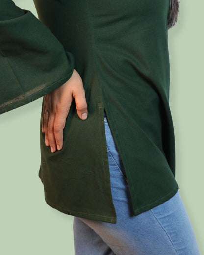 Solid Teal Green Bell Sleeve Short Kurta