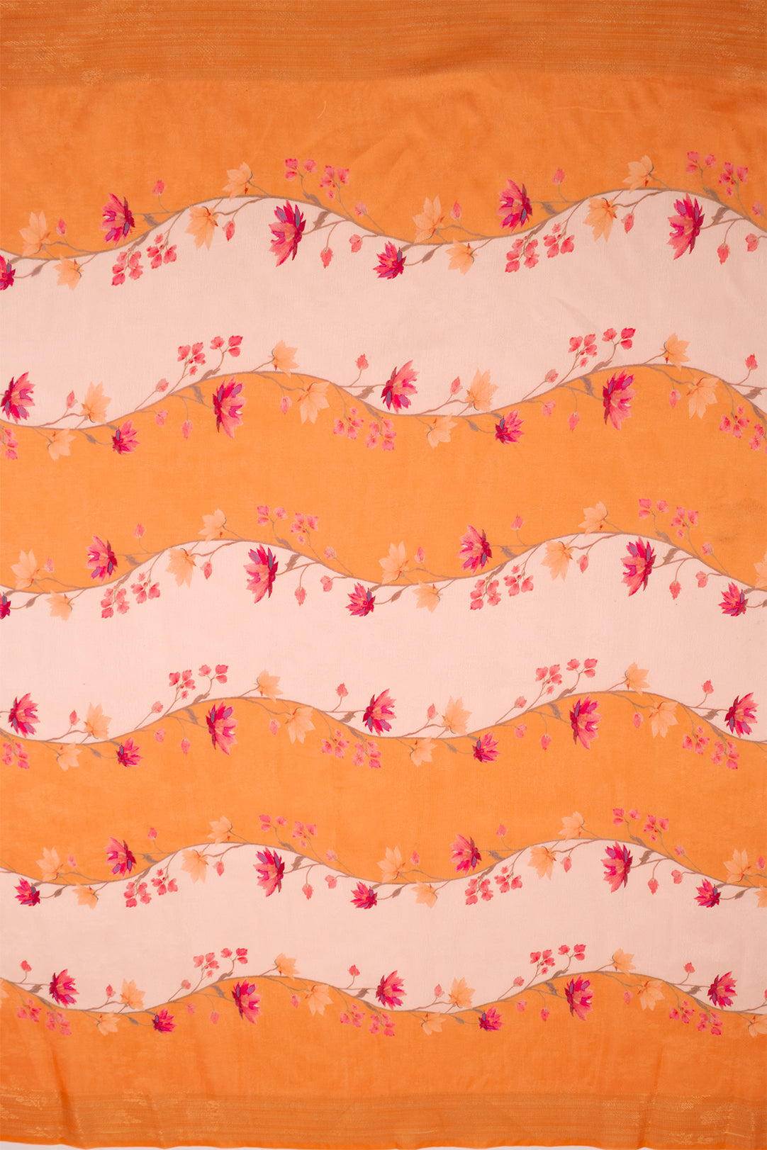 Maavish | Digital Floral Print Poly-Linen Saree Orange
