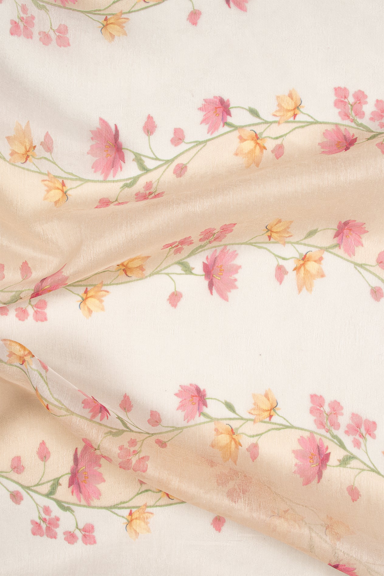 Maavish | Digital Floral Print Poly-Linen Saree White and Beige