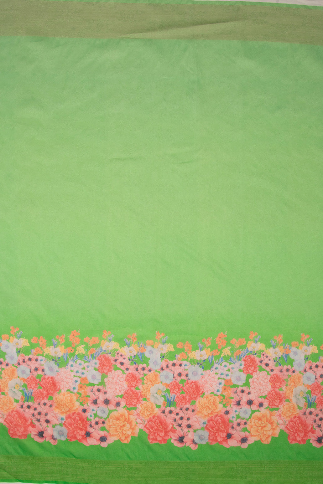 Maavish | Digital Floral Print Poly-Linen Saree Green