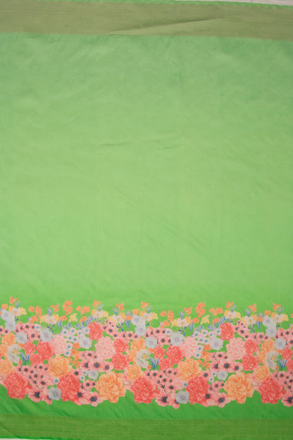 Maavish | Digital Floral Print Poly-Linen Saree Green