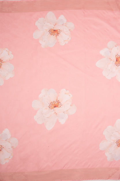 Maavish | Digital Floral Print Poly-Linen Saree Pink