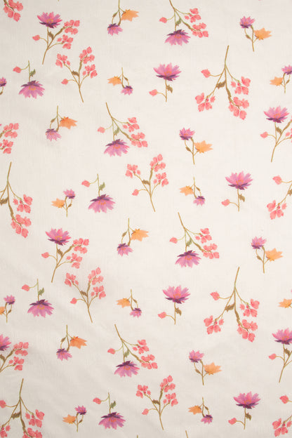 Maavish | Digital Floral Print Poly-Linen Saree White and Beige