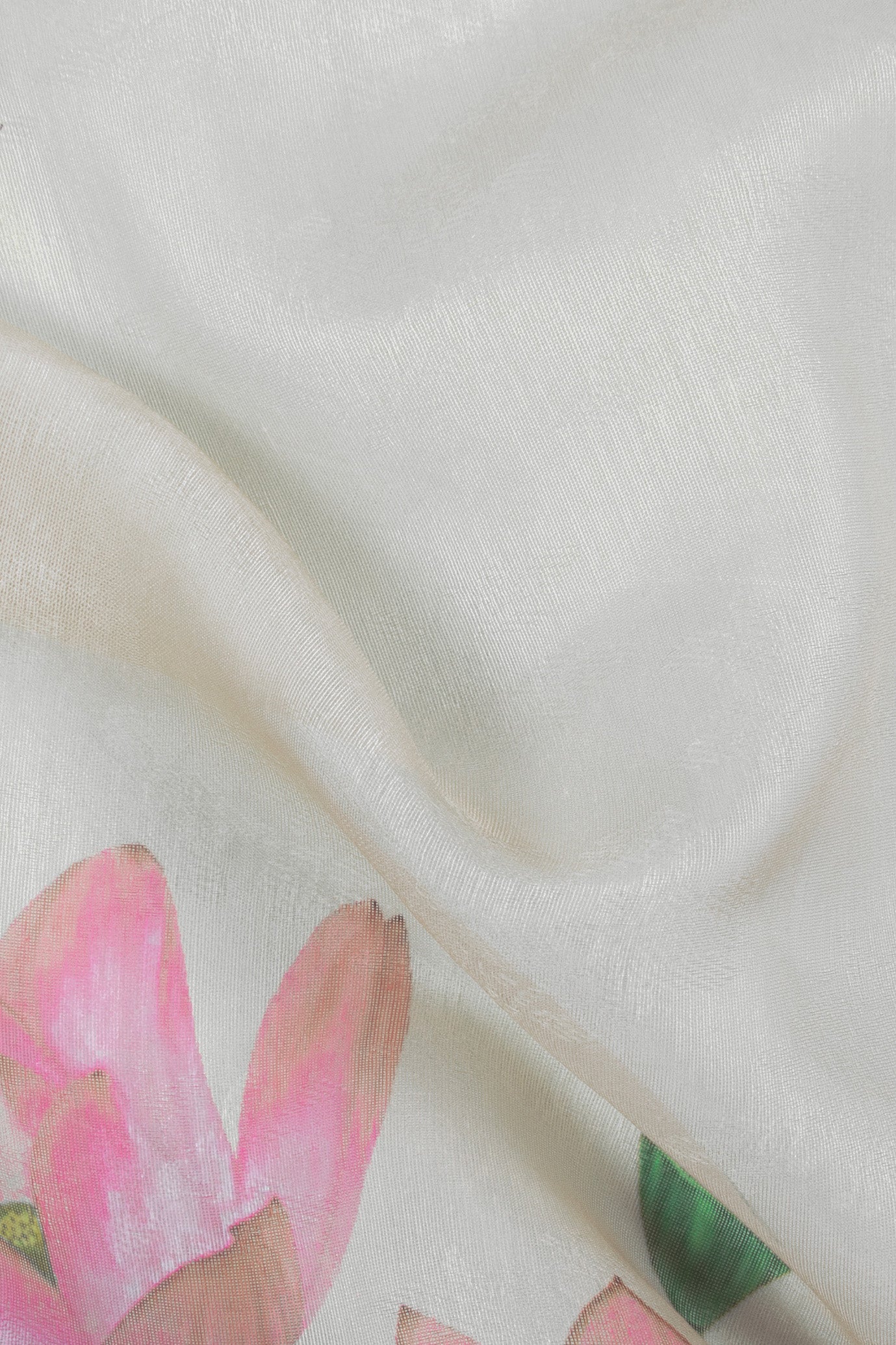 Maavish | Digital Lotus Print Poly-Linen Saree Beige