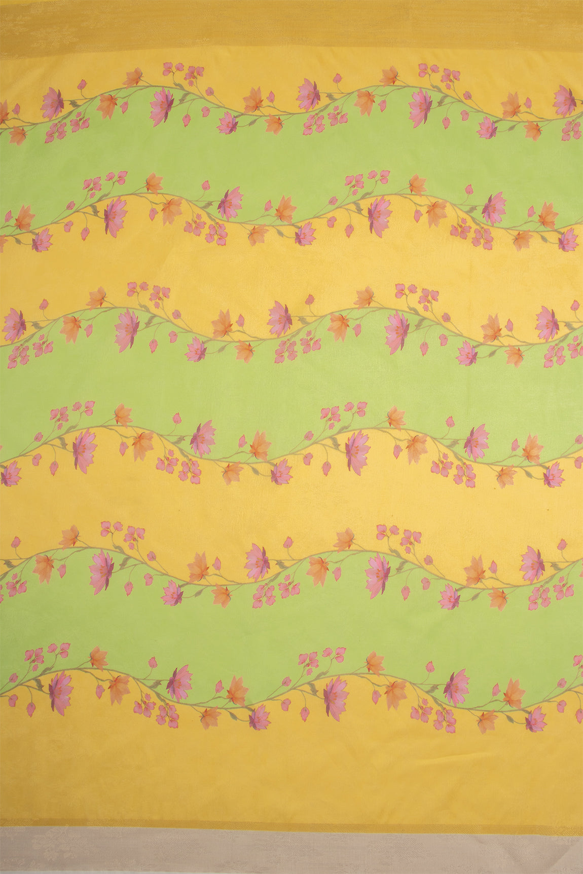 Maavish | Digital Floral Print Poly-Linen Saree Lemon