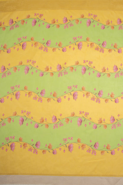 Maavish | Digital Floral Print Poly-Linen Saree Lemon